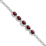 Sterling Silver Rhod-plat Garnet Bracelet-WBC-QG5057-8