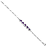 Sterling Silver Rhod-plat Amethyst Bracelet-WBC-QG5058-8