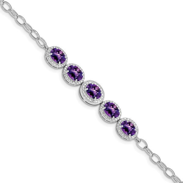 Sterling Silver Rhod-plat Amethyst Bracelet-WBC-QG5058-8