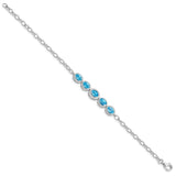 Sterling Silver Rhod-plat Blue Topaz Bracelet-WBC-QG5060-8