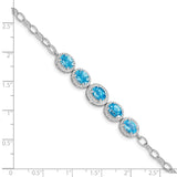 Sterling Silver Rhod-plat Blue Topaz Bracelet-WBC-QG5060-8