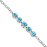 Sterling Silver Rhod-plat Blue Topaz Bracelet-WBC-QG5060-8