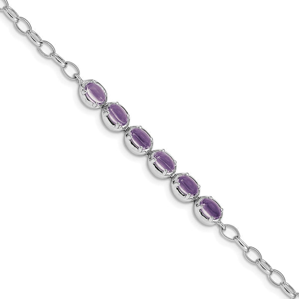 Sterling Silver Rhodium-plated Amethyst Bracelet-WBC-QG5065-8