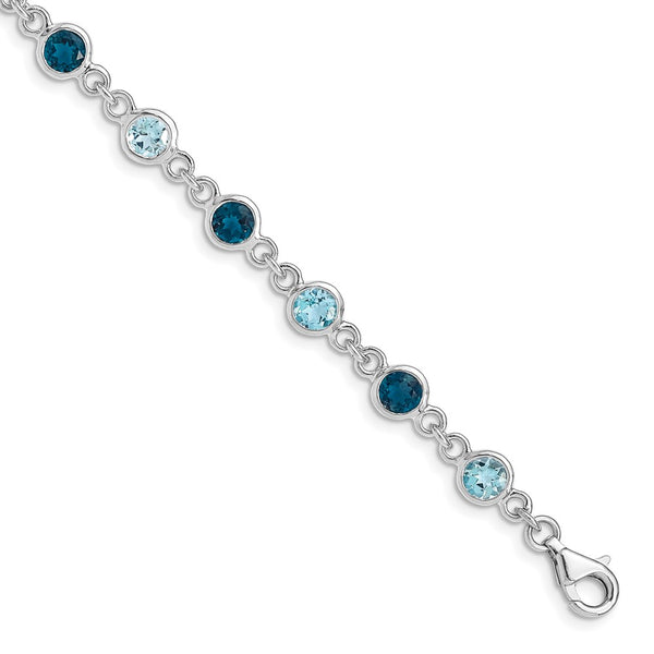 Sterling Silver Rhod-plat London and Light Swiss Blue Topaz Bracelet-WBC-QG5067-8