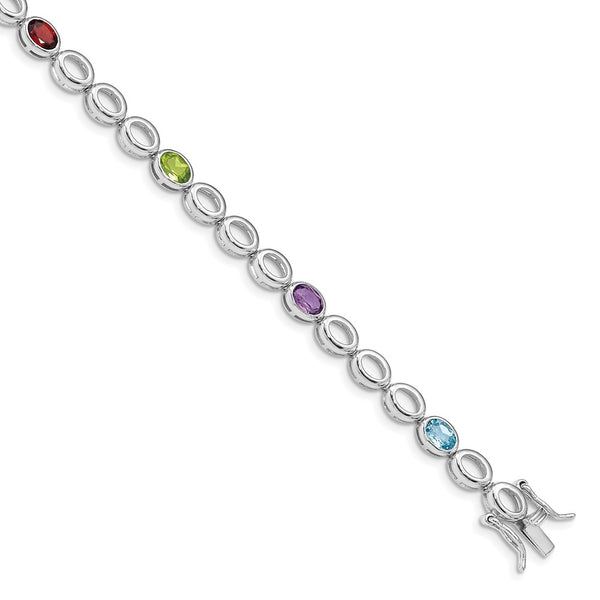 Sterling Silver Rhod-plat Amethyst Blue Topaz Garnet Peridot Bracelet-WBC-QG5068-7.5