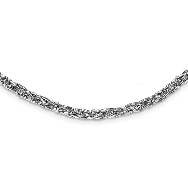 Sterling Silver RH-plated Braided Beads and Snake Chain Necklace-WBC-QG5114-18