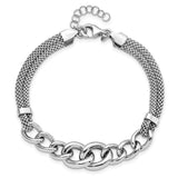 Sterling Silver Rhodium-plated Fancy Chain w/1in Ext. 2-strand Bracelet-WBC-QG5115-7