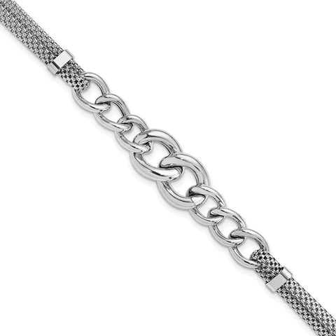 Sterling Silver Rhodium-plated Fancy Chain w/1in Ext. 2-strand Bracelet-WBC-QG5115-7