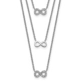 Sterling Silver Rhod-plated 3-Strand CZ Infinity w/2in ext. Necklace-WBC-QG5130-16