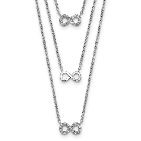 Sterling Silver Rhod-plated 3-Strand CZ Infinity w/2in ext. Necklace-WBC-QG5130-16