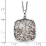 Sterling Silver Rhodium-plated Square Black Rutilated Quartz Necklace-WBC-QG5141-18