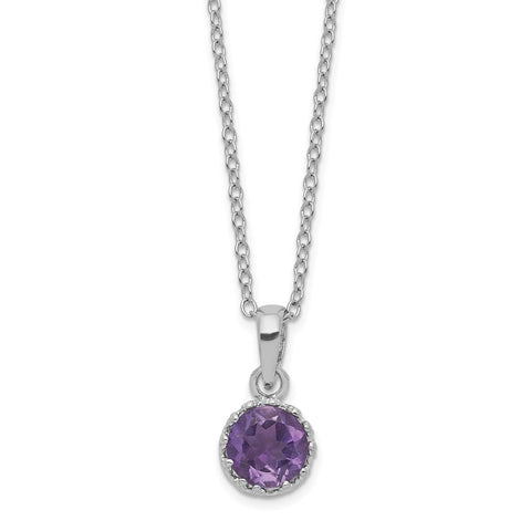 Sterling Silver Rhodium-plated 7mm Round Amethyst Necklace-WBC-QG5145-18