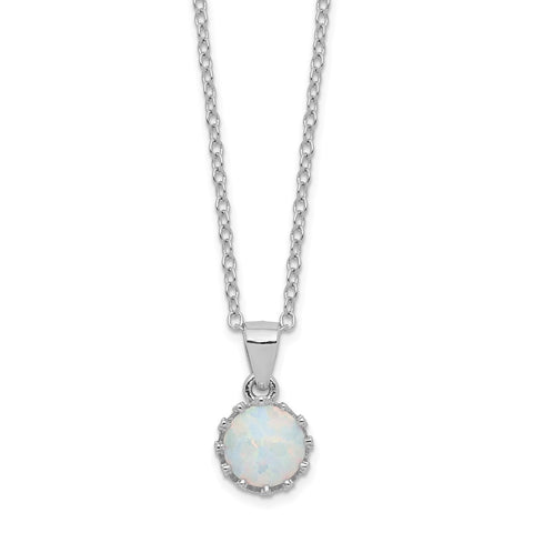 Sterling Silver Rhodium-plated Polished Created Opal Necklace-WBC-QG5146-18
