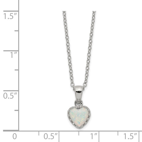 Sterling Silver Rhodium-plated Polish Heart Created Opal Necklace-WBC-QG5149-18