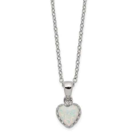 Sterling Silver Rhodium-plated Polish Heart Created Opal Necklace-WBC-QG5149-18