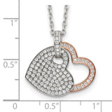 Sterling Silver and Rose-tone CZ Hearts w/ 2in ext. Necklace-WBC-QG5155-15.5