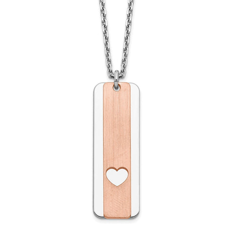 Sterling Silver Dogtag w/Rose-tone Heart w/ 1.25in ext Necklace-WBC-QG5160-17