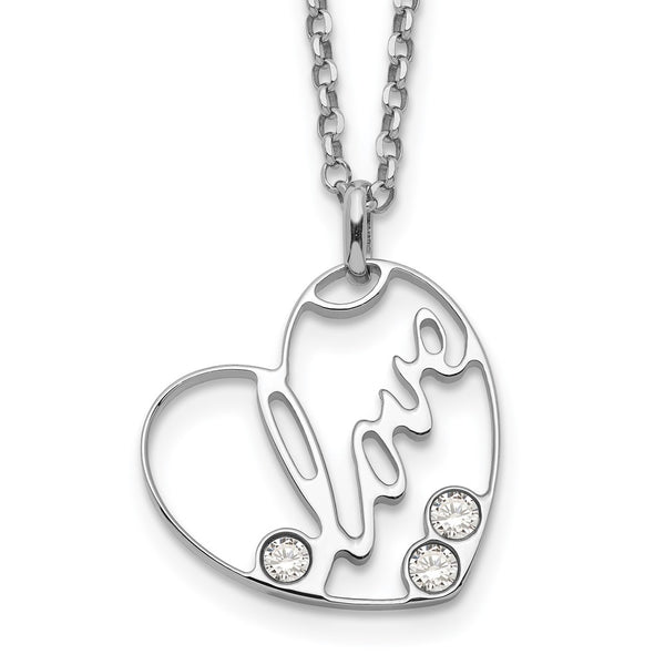 Sterling Silver CZ  LOVE Heart Necklace-WBC-QG5165-18