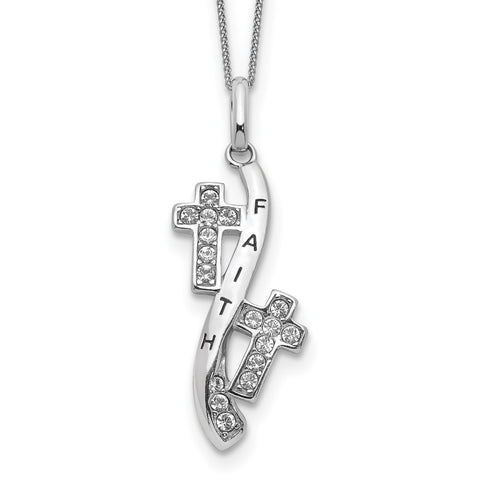Sterling Silver Enamel and Crystal FAITH Cross Necklace-WBC-QG5178-18