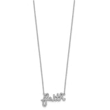 Sterling Silver Rhodium-plated CZ  FAITH w/1in ext Necklace-WBC-QG5185-16