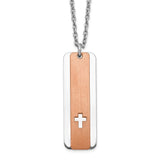 Sterling Silver Dogtag w/Rose-tone Cross w/ 1.25in .ext Necklace-WBC-QG5192-17