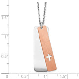 Sterling Silver Dogtag w/Rose-tone Cross w/ 1.25in .ext Necklace-WBC-QG5192-17
