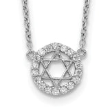 Sterling Silver Rhodium-plated CZ Star of David w/ 2in ext. Necklace-WBC-QG5200-15.5