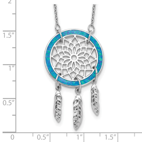 Sterling Silver Created Opal Dream Catcher w/ 2in ext. Necklace-WBC-QG5223-15.5