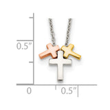 Sterling Silver Rose and Gold-tone 3-Cross w/ 2in ext. Necklace-WBC-QG5242-16