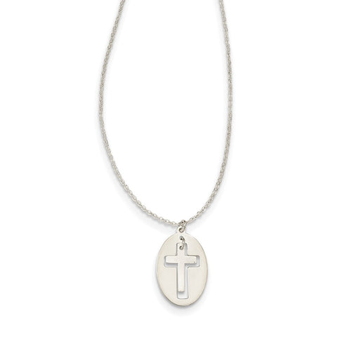 Sterling Silver Polished and Satin 2-piece Latin Cross Necklace-WBC-QG5249-16
