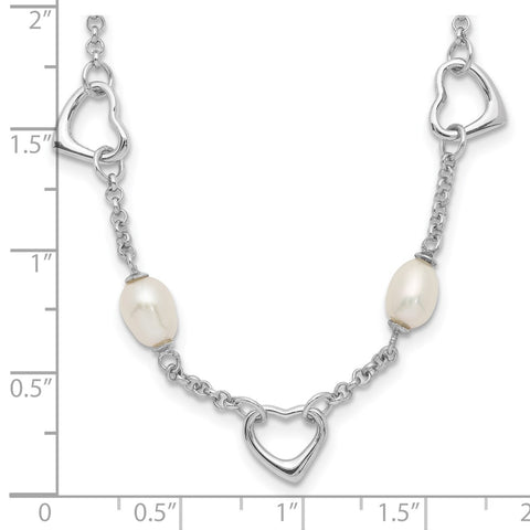 Sterling Silver 5-6mm White Egg FWC Pearl w/Heart 2in ext Necklace-WBC-QG5271-17.5