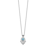 Sterling Silver Blue and Clear CZ Hamsa Necklace-WBC-QG5277-17.5