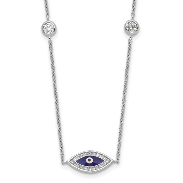 Sterling Silver Rhodium-plated Enameled CZ Evil Eye Necklace-WBC-QG5278-36