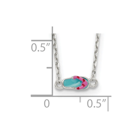 Sterling Silver Teal & Pink Enameled Flip-flop w/ 2in Ext Necklace-WBC-QG5291-16