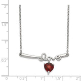 Sterling Silver Rhod-plat Heart Garnet Love w/2.25in ext. Necklace-WBC-QG5297-18