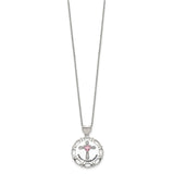 Sterling Silver Enameled Pink & Clear CZ Cross Necklace-WBC-QG5302-17.5