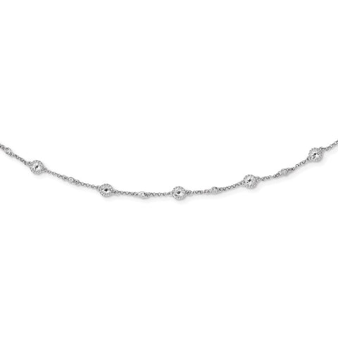 Sterling Silver Rhodium-plated White Topaz Station Necklace-WBC-QG5309-36