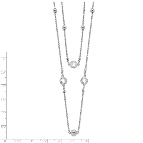 Sterling Silver Rhodium-plated CZ 2-strand w/1in Ext. Necklace-WBC-QG5310-16