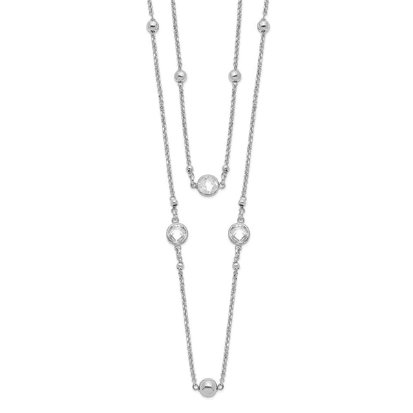 Sterling Silver Rhodium-plated CZ 2-strand w/1in Ext. Necklace-WBC-QG5310-16