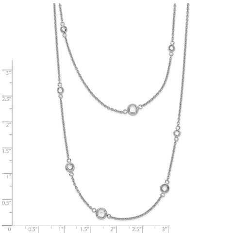Sterling Silver Rhodium-plated w/2in. Ext. CZ Station Layered Necklace-WBC-QG5312-16