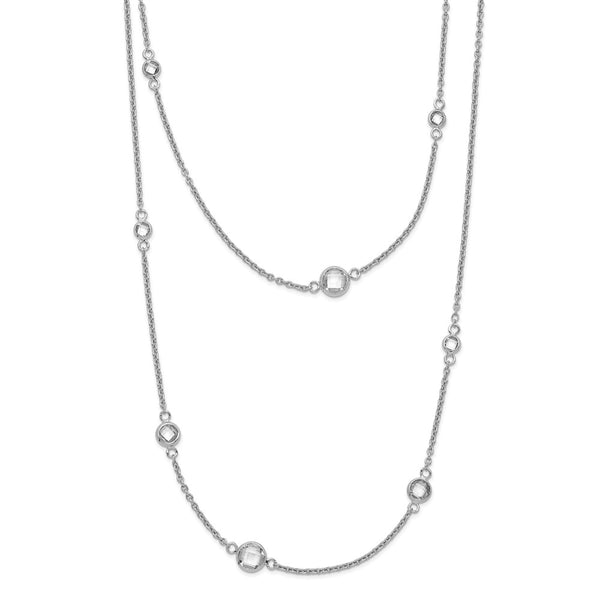 Sterling Silver Rhodium-plated w/2in. Ext. CZ Station Layered Necklace-WBC-QG5312-16