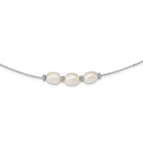 Sterling Silver Rhodium-plated CZ Bead/FWC Pearl w/ 2in ext. Necklace-WBC-QG5313-15.5