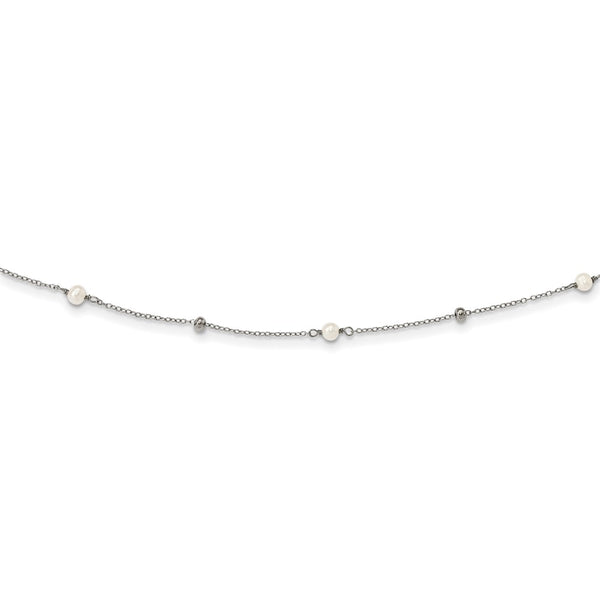 Sterling Silver Polished Beaded Freshwater Cultured Pearl Necklace-WBC-QG5329-36