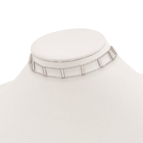 Sterling Silver Polished Textured Bars w/1in ext. Choker Necklace-WBC-QG5337-12.5