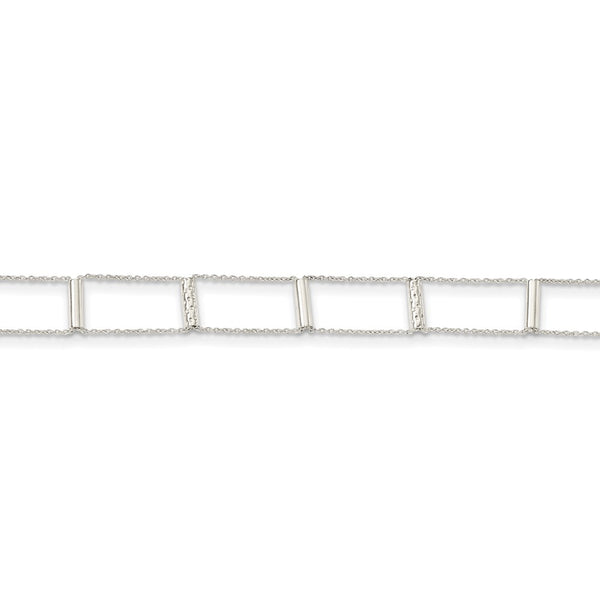 Sterling Silver Polished Textured Bars w/1in ext. Choker Necklace-WBC-QG5337-12.5