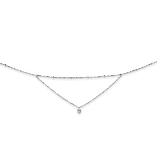 Sterling Silver Rhodium-plated CZ Beaded w/ 4in ext. Choker-WBC-QG5341-12