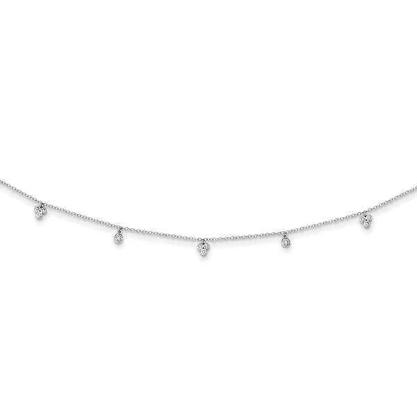 Sterling Silver Rhodium-plated CZ 12.5in w/2in ext Choker Necklace-WBC-QG5342-12.5