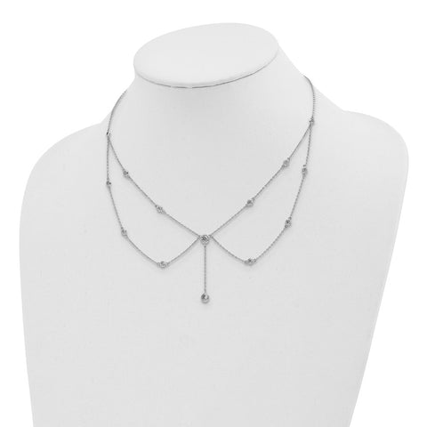 Sterling Silver Rhodium-plated Draped CZ w/4in ext Choker Necklace-WBC-QG5343-12.5