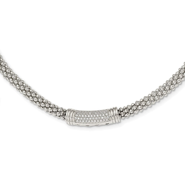 Sterling Silver Fancy CZ Necklace-WBC-QG5379-18.5