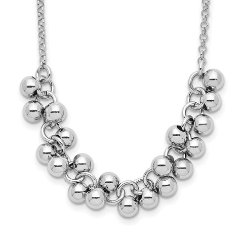 Sterling Silver Rhodium-plated Dangling Beads Necklace-WBC-QG5382-18